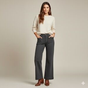 Faherty Wide‎ Leg Crop Pants Women Size 33 Gray Cotton Utility Pockets